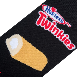 Close-up detail shot of the Twinkies and Hostess logo on the sock.