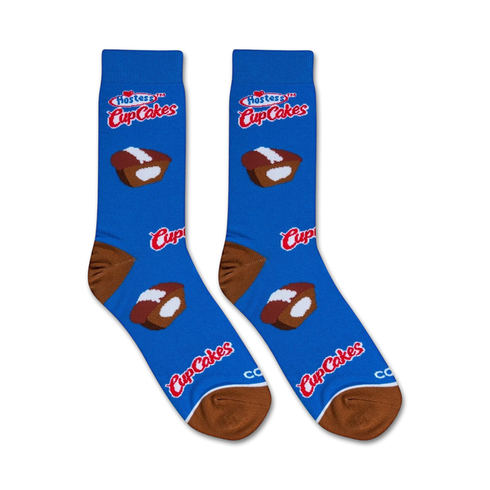 Alternative product shot of Hostess Cupcakes socks showcasing the full design on a pair of socks.
