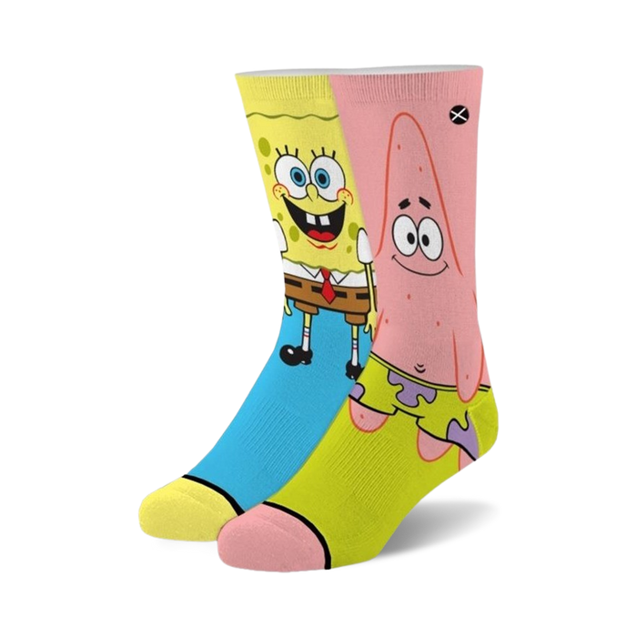 pink and light blue spongebob and patrick crew socks for kids    }}