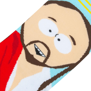 Detailed close-up of the South Park Jesus face on the sock; shows off the expression and fine details of the image.