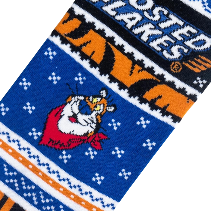 Close-up detail shot showcasing Tony the Tiger graphic on the Frosted Flakes socks.