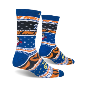 Lifestyle shot of Frosted Flakes socks on a model's feet, highlighting the sock's fit and style.
