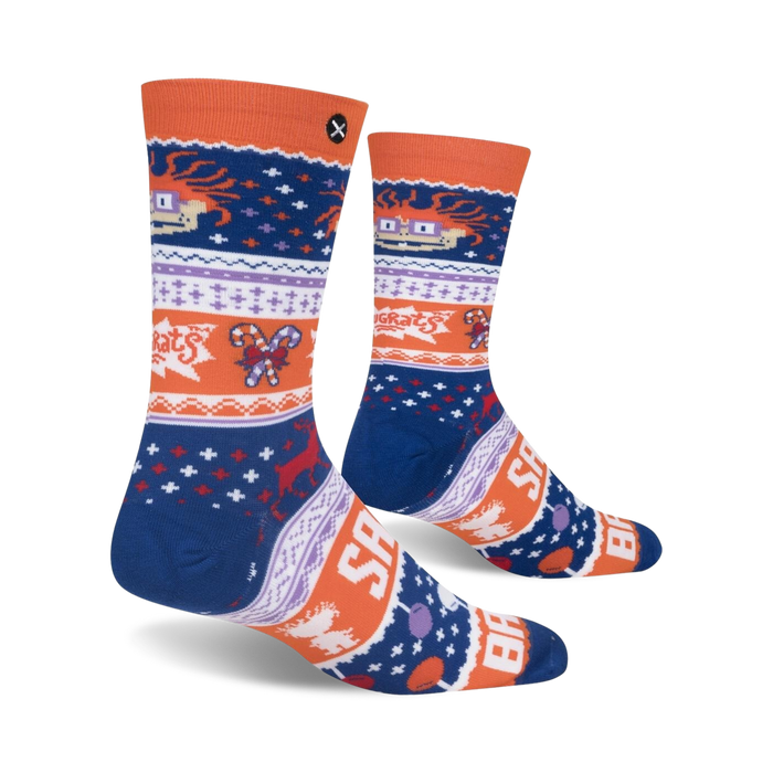 Lifestyle shot showing the Chuckie Ugly Sweater socks on a person's feet, showcasing how they look worn.