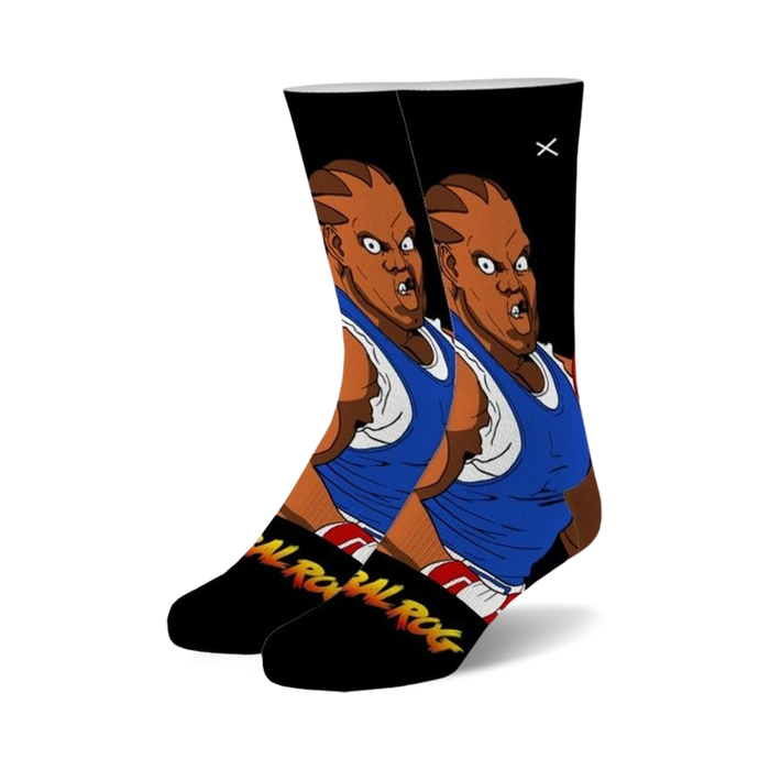 street fighter balrog black crew socks for men and women featuring the bald-headed boxer.   }}