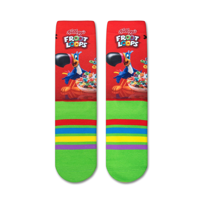 Flatlay showcasing the pair of Froot Loops socks, highlighting the design details.