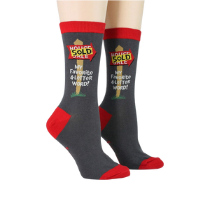 Another view of the 'Realtor' socks on a model's feet, showcasing the fit and design from a different angle.