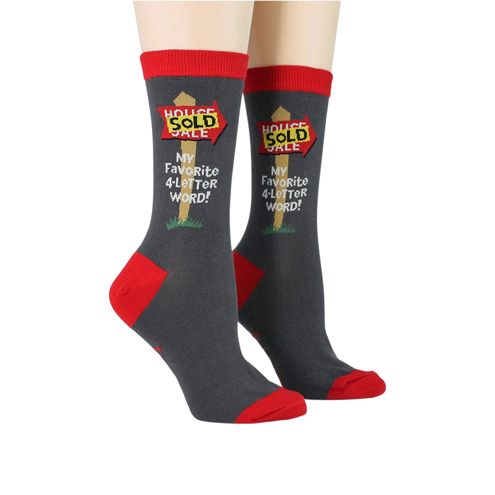 Another view of the 'Realtor' socks on a model's feet, showcasing the fit and design from a different angle.