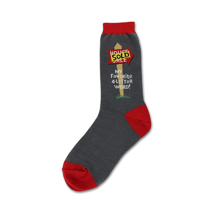 gray, red real estate novelty womens re/max and keller williams office approved crew-length fun house sold novelty sock. 
