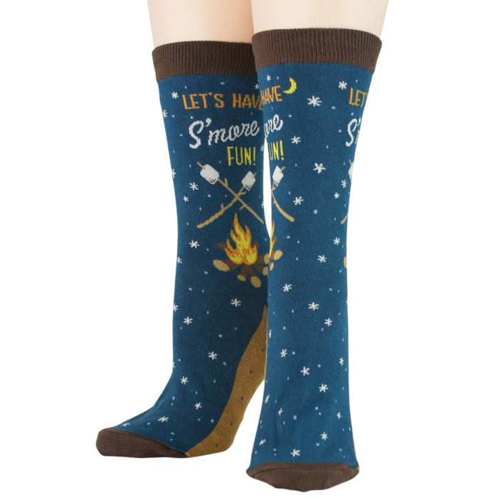 Flatlay of the 'Let's Have S'more Fun!' socks, showing the full design