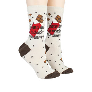 Lifestyle shot of a person wearing the Chocolate socks, showcasing how they look on the feet.
