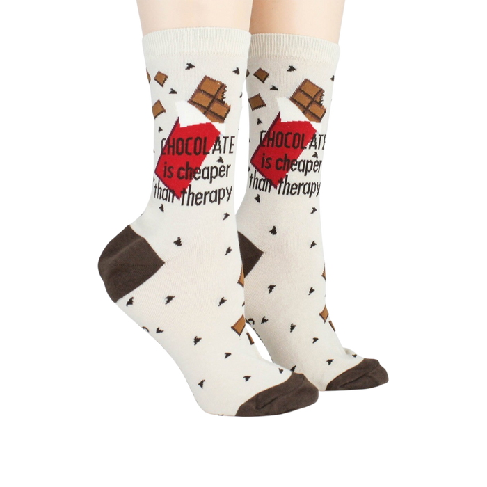 Lifestyle shot of a person wearing the Chocolate socks, showcasing how they look on the feet.