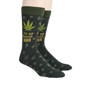 Lifestyle shot: A person's legs wearing the marijuana leaf socks, showcasing the fit and style.