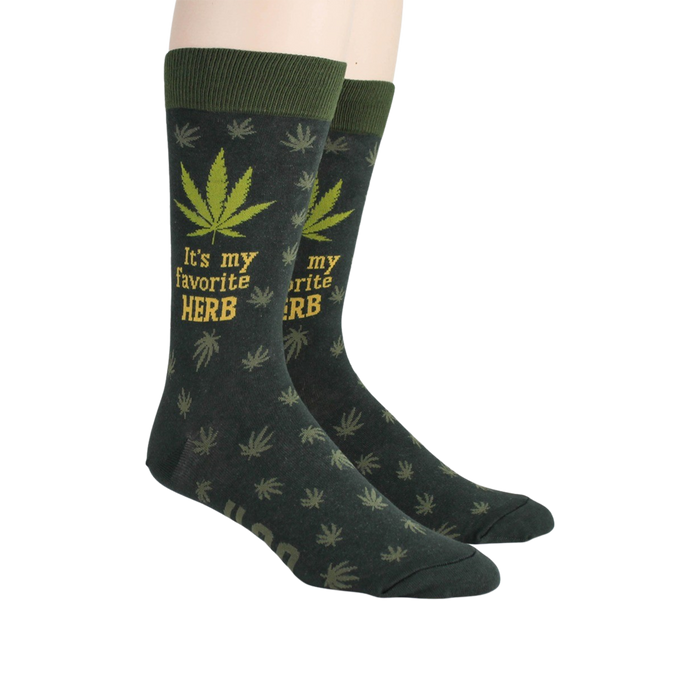 Lifestyle shot: A person's legs wearing the marijuana leaf socks, showcasing the fit and style.