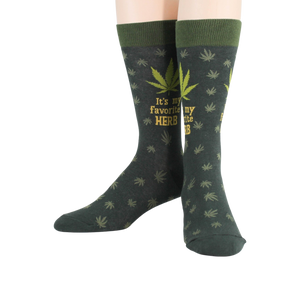 Flat lay product shot showing the full design of the marijuana socks against a white background.