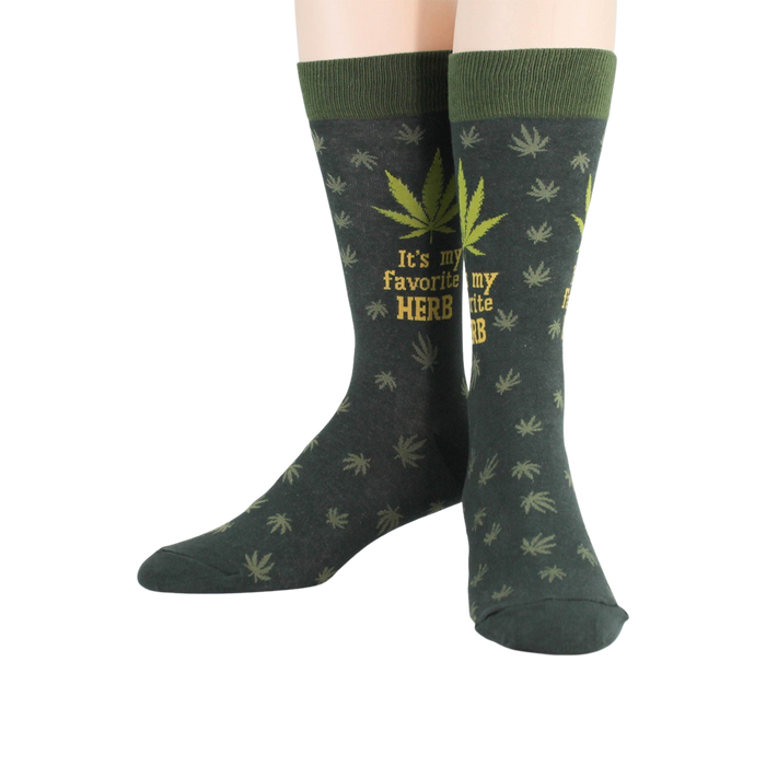 Flat lay product shot showing the full design of the marijuana socks against a white background.