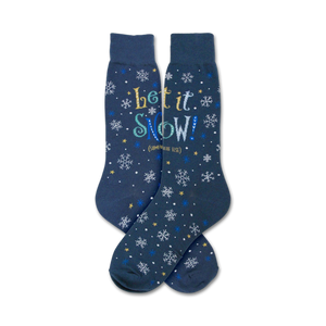  blue crew socks with snowflake pattern and 