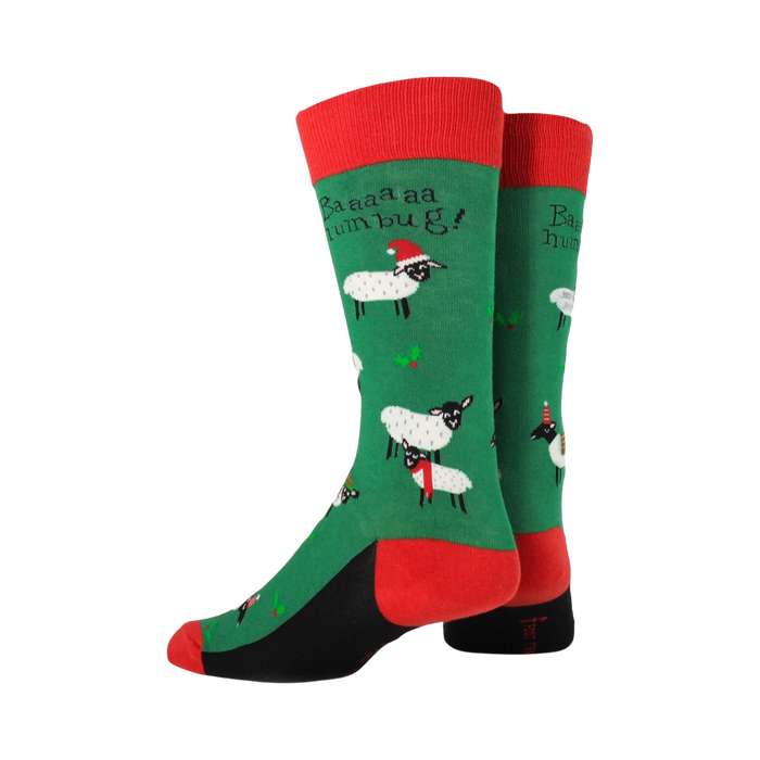 Back view of the Christmas sheep socks, highlighting the design details.