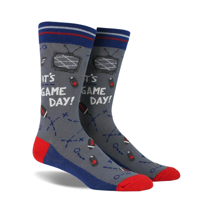 Flat lay product shot of the socks, emphasizing the detail and color of the design and the comfortable ribbed cuff.