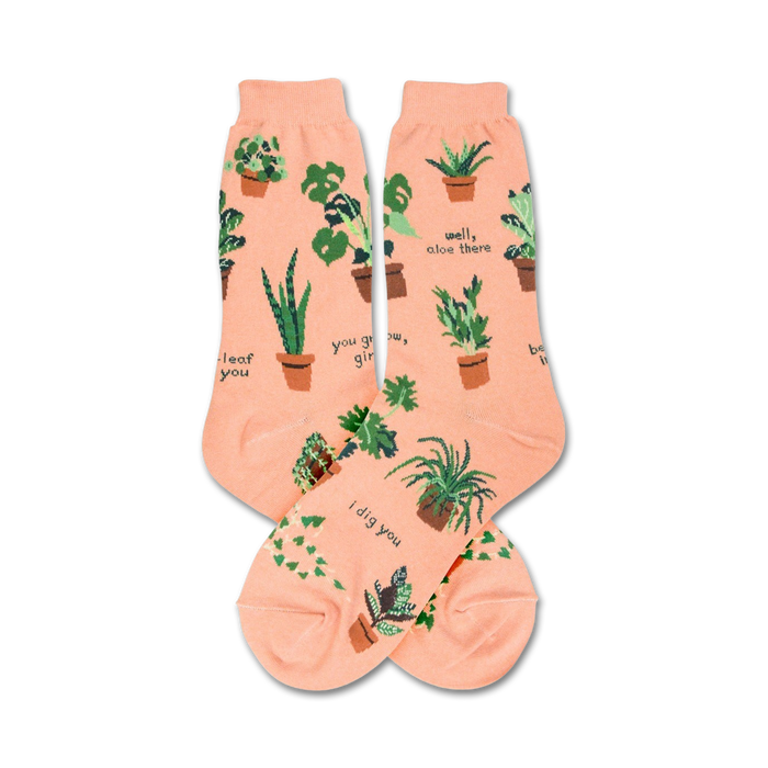 Flatlay image showing the Plant Lady socks, highlighting the details of the design and color.