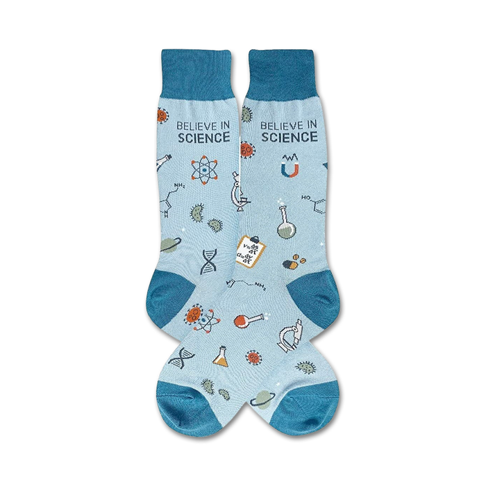 science-inspired men's crew socks. features scientific symbols, equations, and 