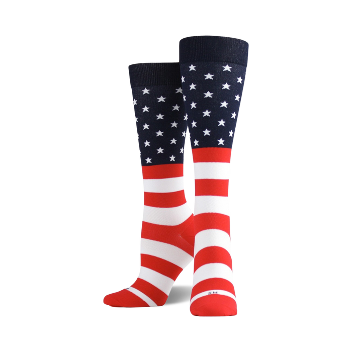 american flag-patterned knee-high socks for men and women.   }}