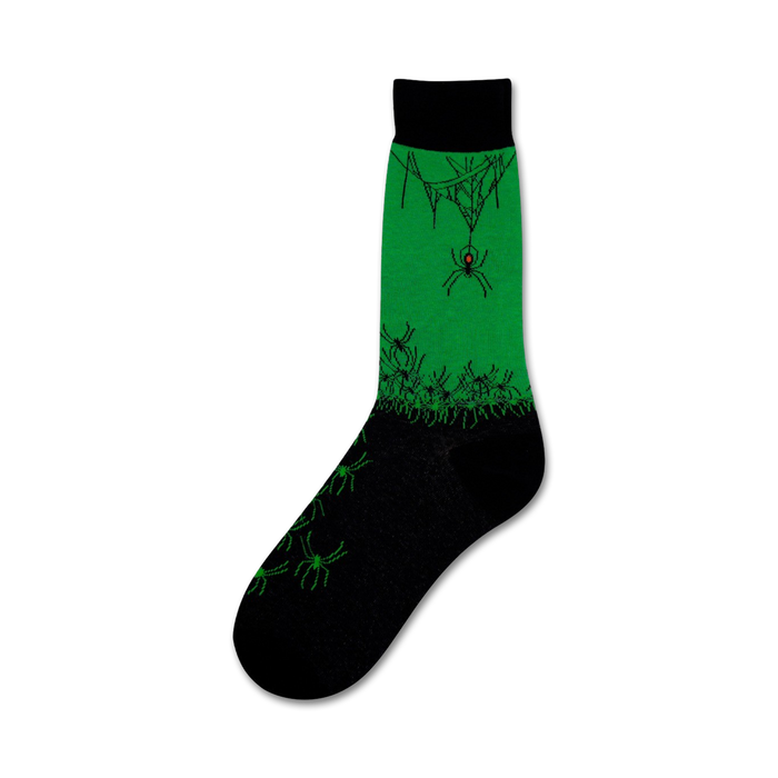 mens black and green spiderweb and spider crew socks    }}