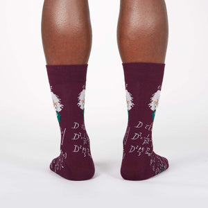 Close-up detail shot of maroon Einstein sock.