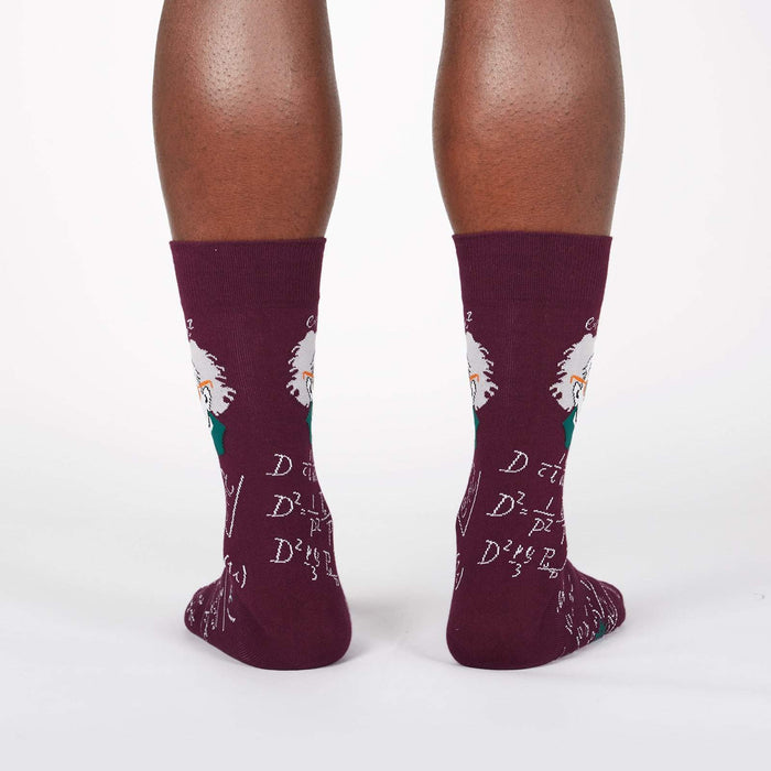 Close-up detail shot of maroon Einstein sock.