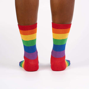 Rear view of the Radiant Rainbow socks highlighting the full rainbow stripe design.