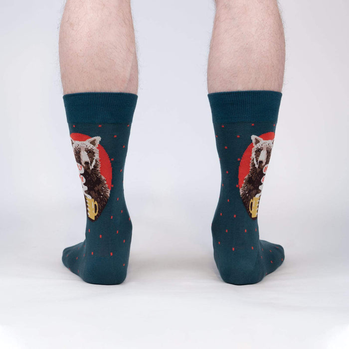 Rear view of the 'Bearly Awake' socks, showing both socks clearly.