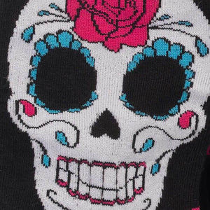 Close-up detail shot of the sugar skull design on the socks. Highlights the intricate embroidery.