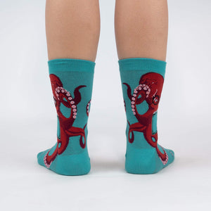 Rear view of The Octive Reader socks showing the full octopus design on both socks.