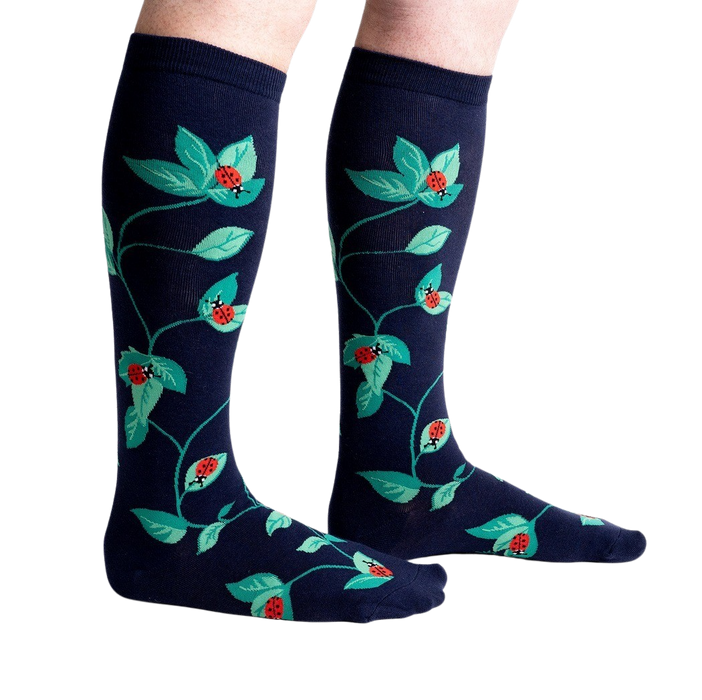 Lifestyle shot showing the socks on a person's legs, showcasing fit and style.