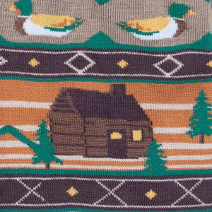 Close-up detail shot of the Cabin Life socks, highlighting the intricate knit pattern and color details.