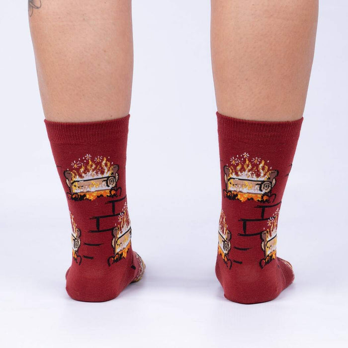 Rear view of the Yule Log socks, showcasing the full design on the back of the socks.