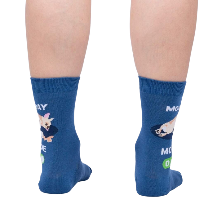 Rear view of the socks highlighting the design on the back of the socks.