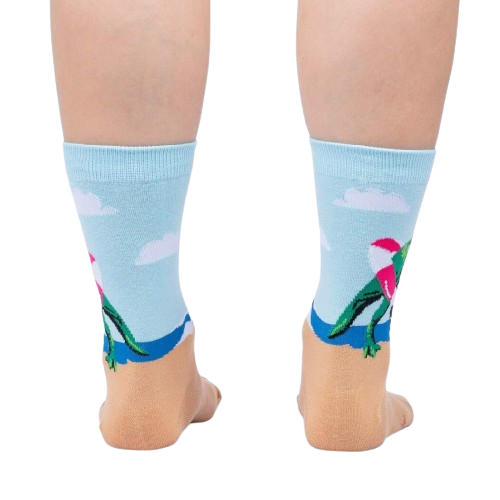 Back view of Dinos Gone Wild socks, highlighting the full design on the back of the socks.