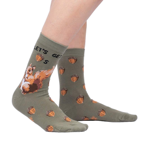 Lifestyle shot of 'Let's Get Nuts' socks on a person's legs, showing how the socks look when worn.