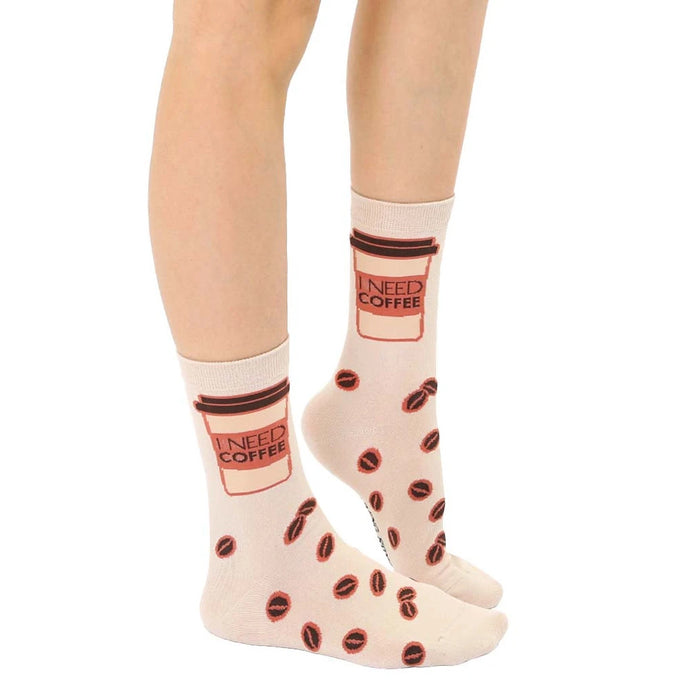 Close-up of adult 'Coffee Me And Mini' socks showing the design details.