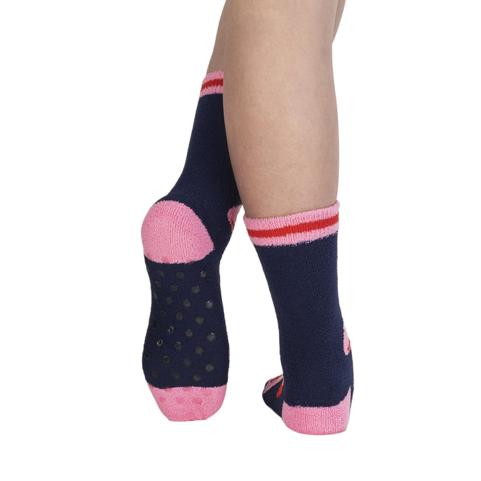 A rear view of the socks highlighting the grippers on the bottom for added safety