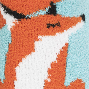 Close-up detail shot showcasing the texture and fox design of the sock.