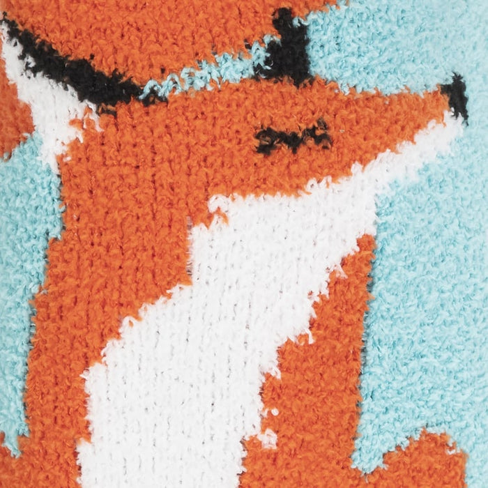 Close-up detail shot showcasing the texture and fox design of the sock.