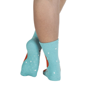Back view of the fox slipper socks; grippy non-slip soles shown.