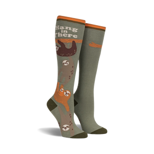 green and brown sloth knee high socks for women with 