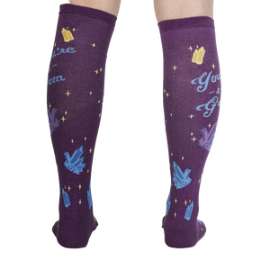 Back view of the 'You're a Gem' knee-high socks, highlighting the full design and purple color.