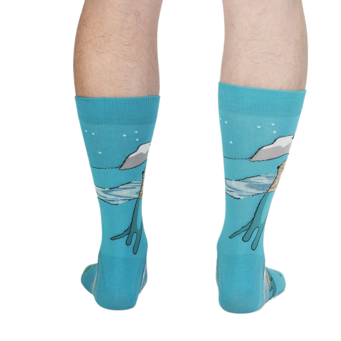 Back view of the socks, highlighting the ocean and animal designs.
