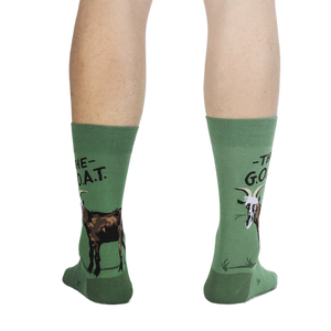 Rear view of the socks showing the goat design on both socks.