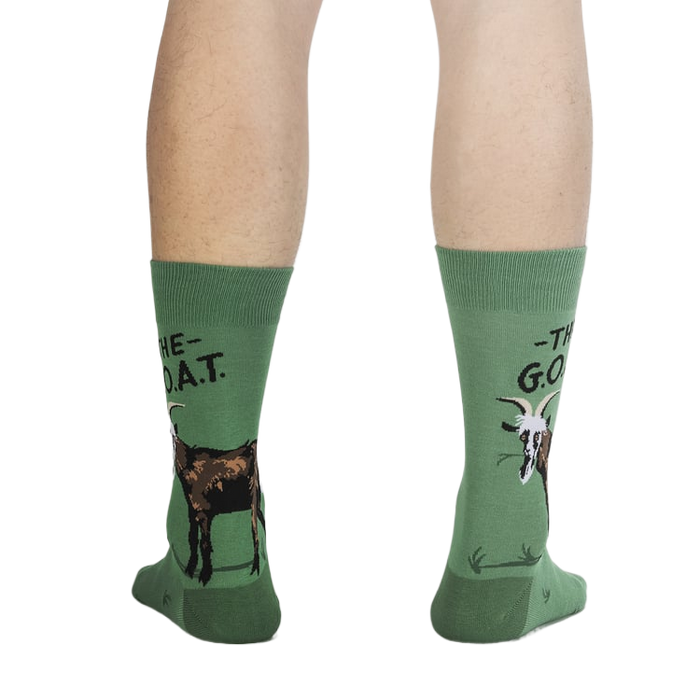 Rear view of the socks showing the goat design on both socks.