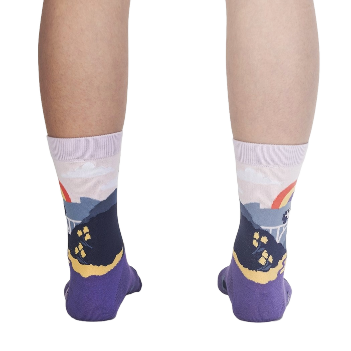 Back view of the socks, highlighting the design details on the back of the socks.