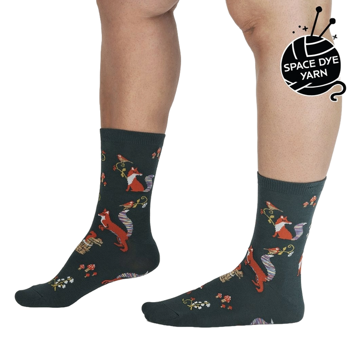 Lifestyle shot showing the socks on a person's legs, highlighting the fit and pattern.